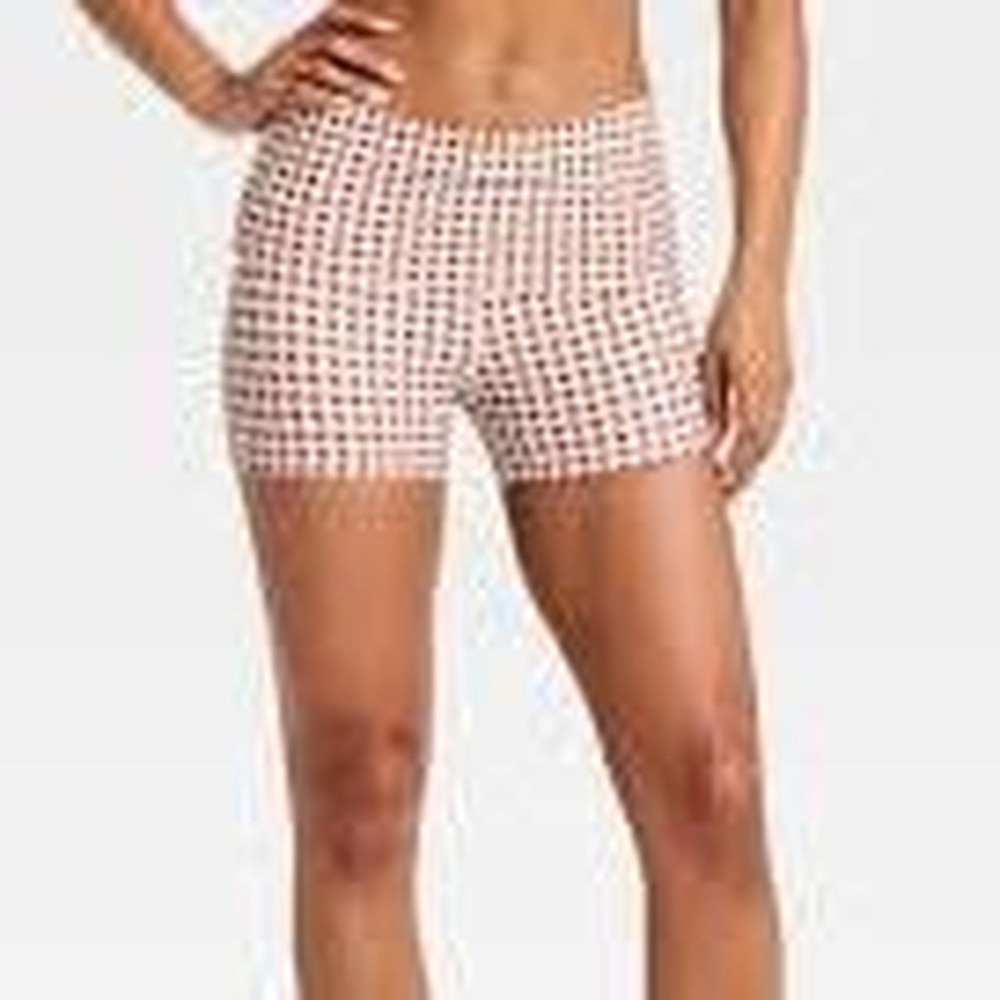 JoyLab Women's Fold Over Low Rise Brown Gingham Moisture Wicking Shorts